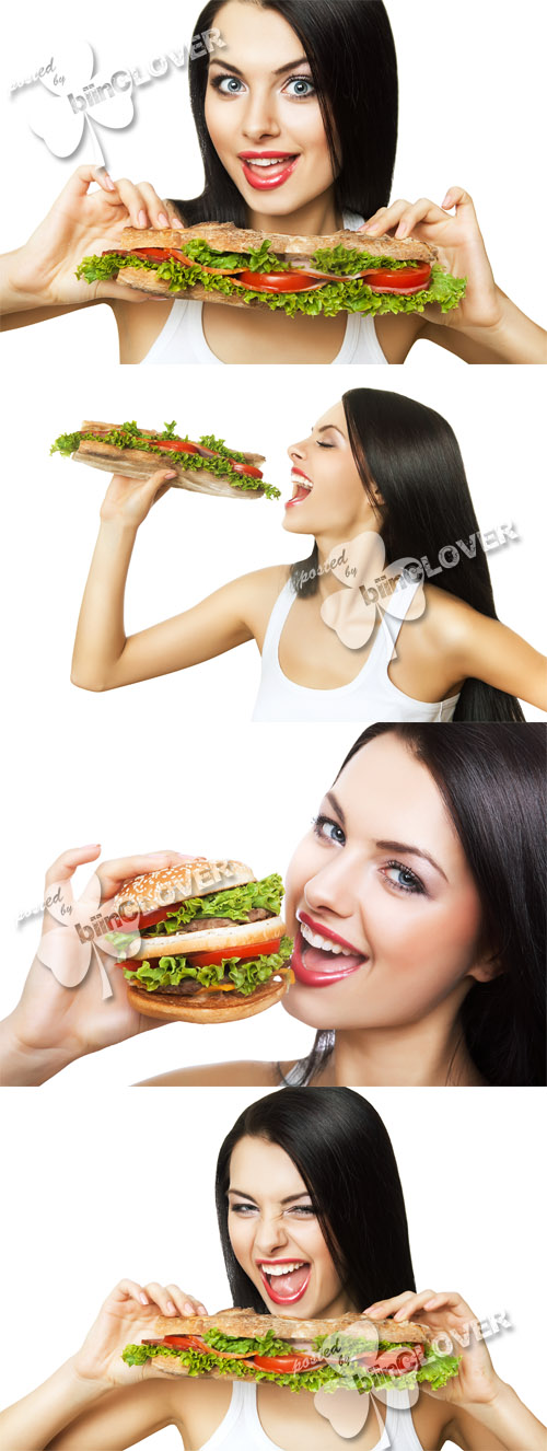 Girl, hamburger and sandwich 0274